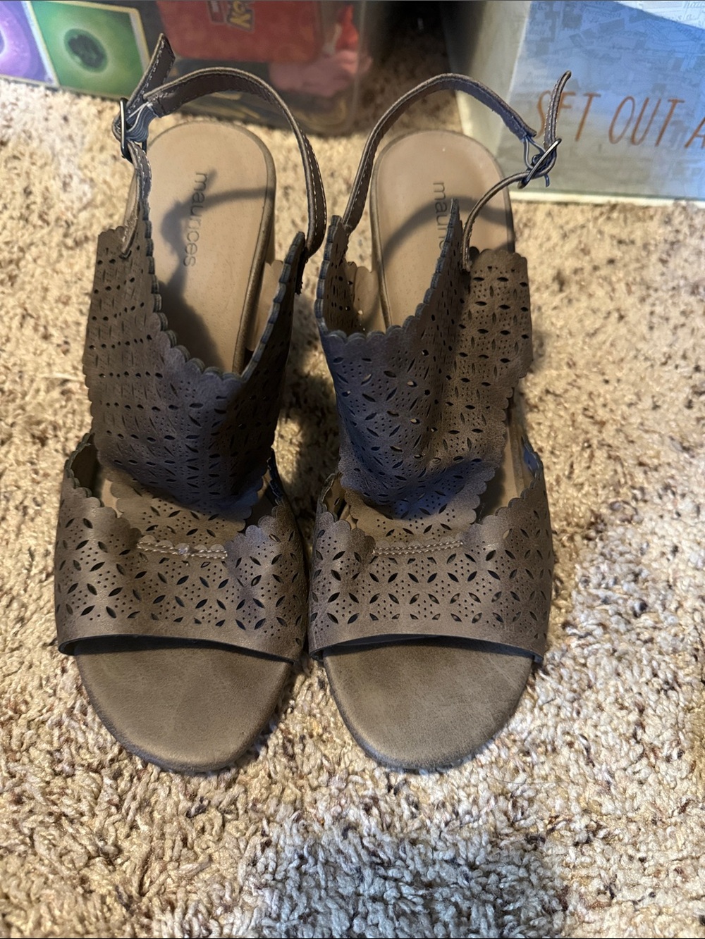 Maurices Taupe Laser-Cut Slingback Sandals